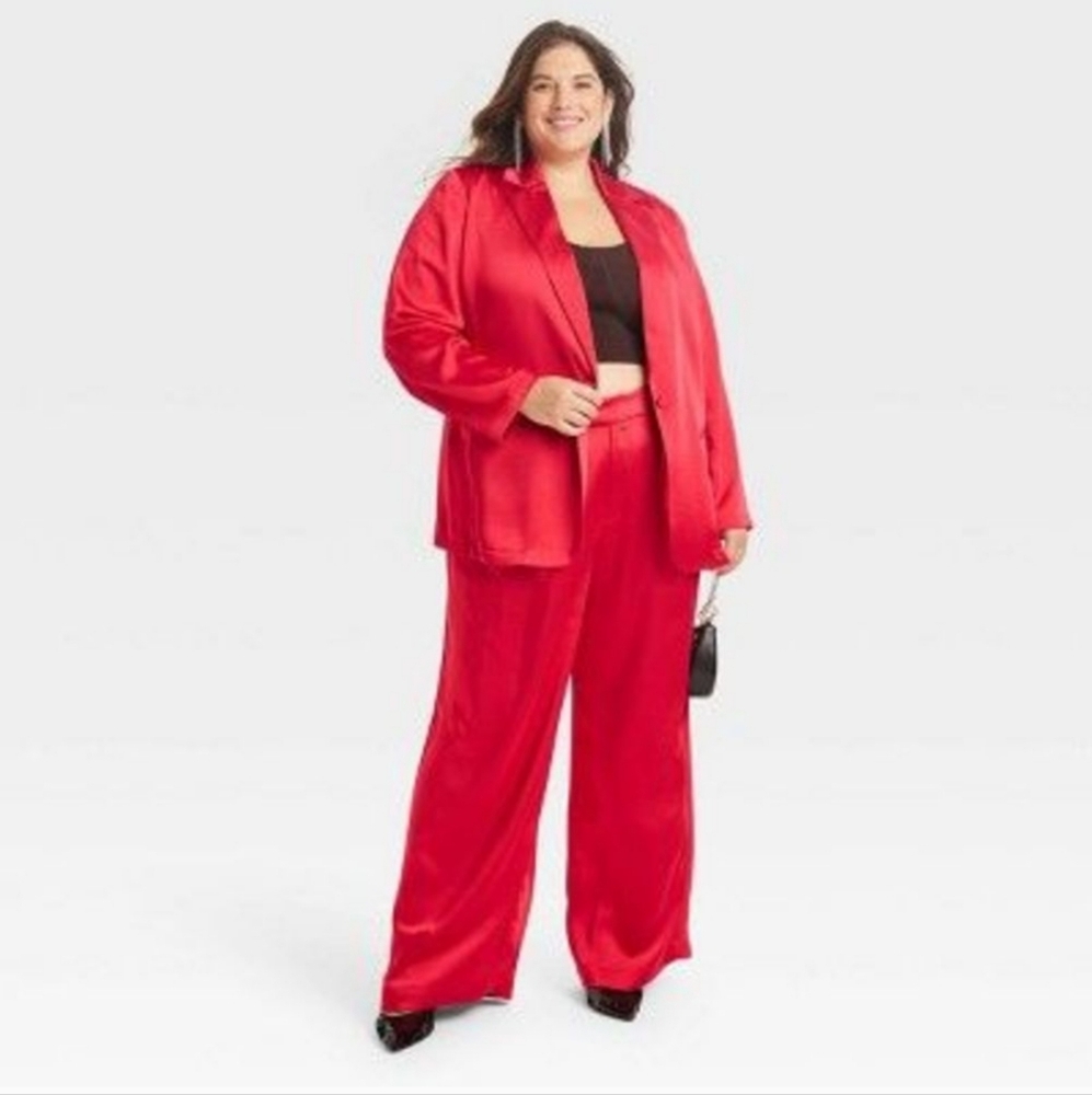 A new day red satin wide leg pants size 20
